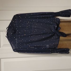 Long Sleeve Blue & Gold super sheer Top. Sz. XXL but fits more like a Lrg/New